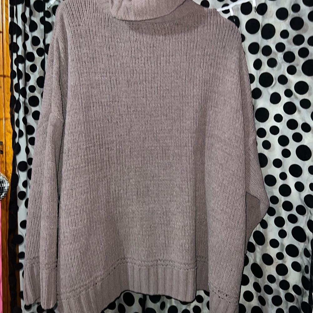 Taupe Ribbed Knit Turtleneck Sweater